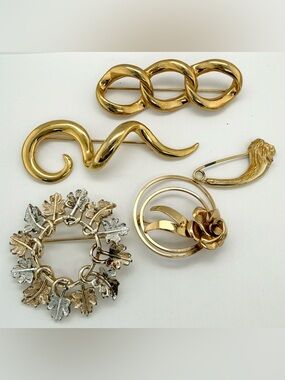 Vintage Estate Gold Filled & Plated large Brooch lot Jewelry Lion Link Rose